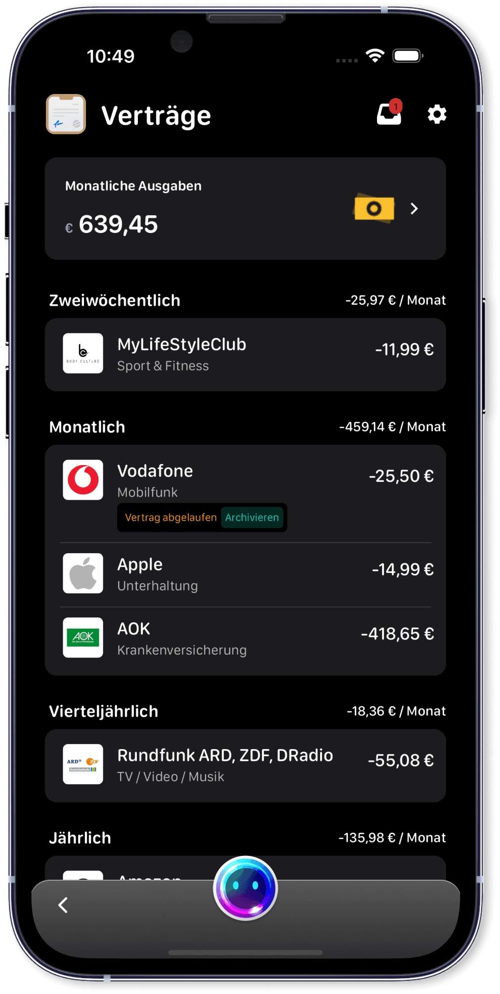 Übersicht über alle Verträge mit LIV