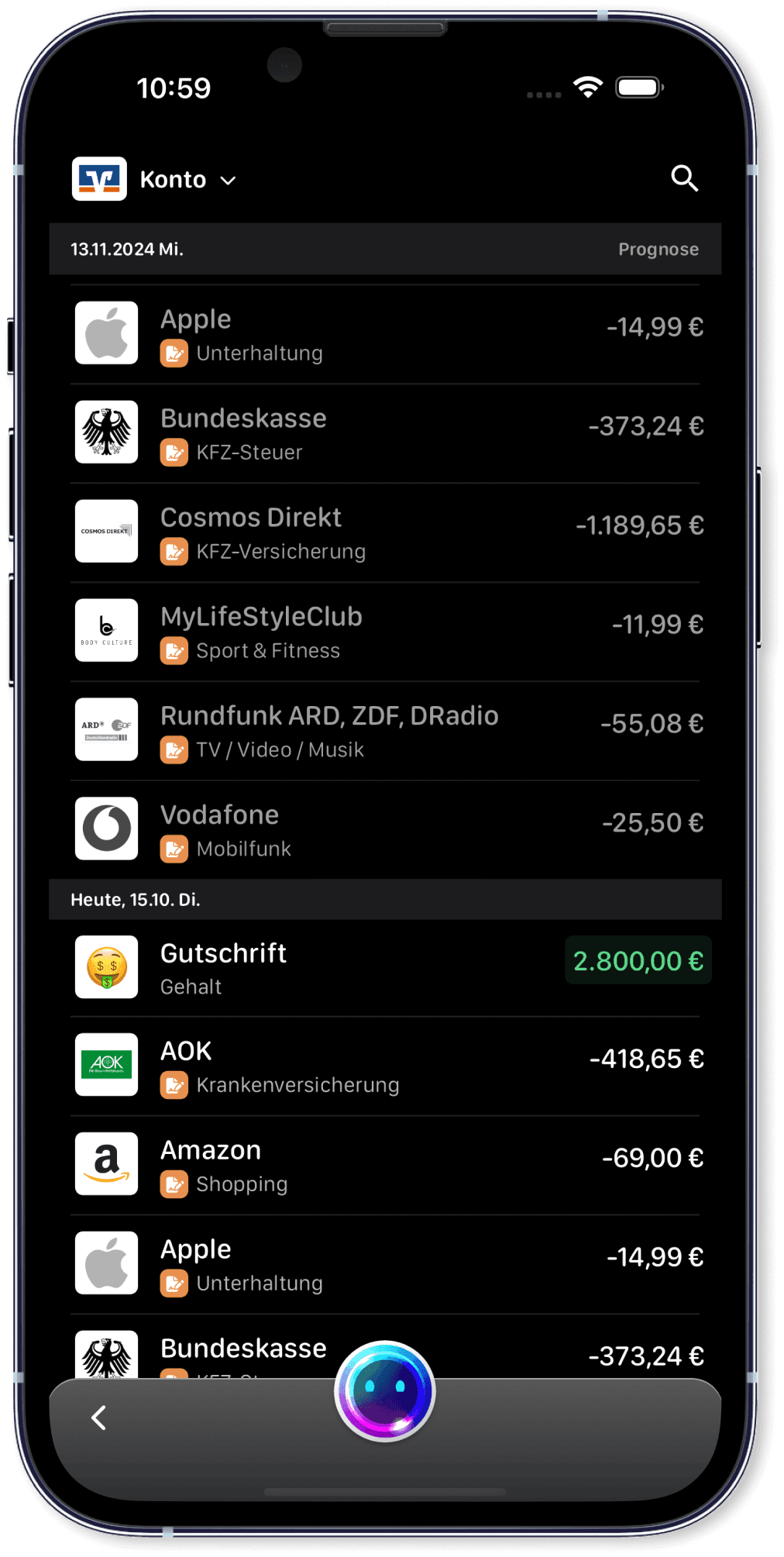 Kommende Abbuchungen und Kontostand-Prognose mit LIV