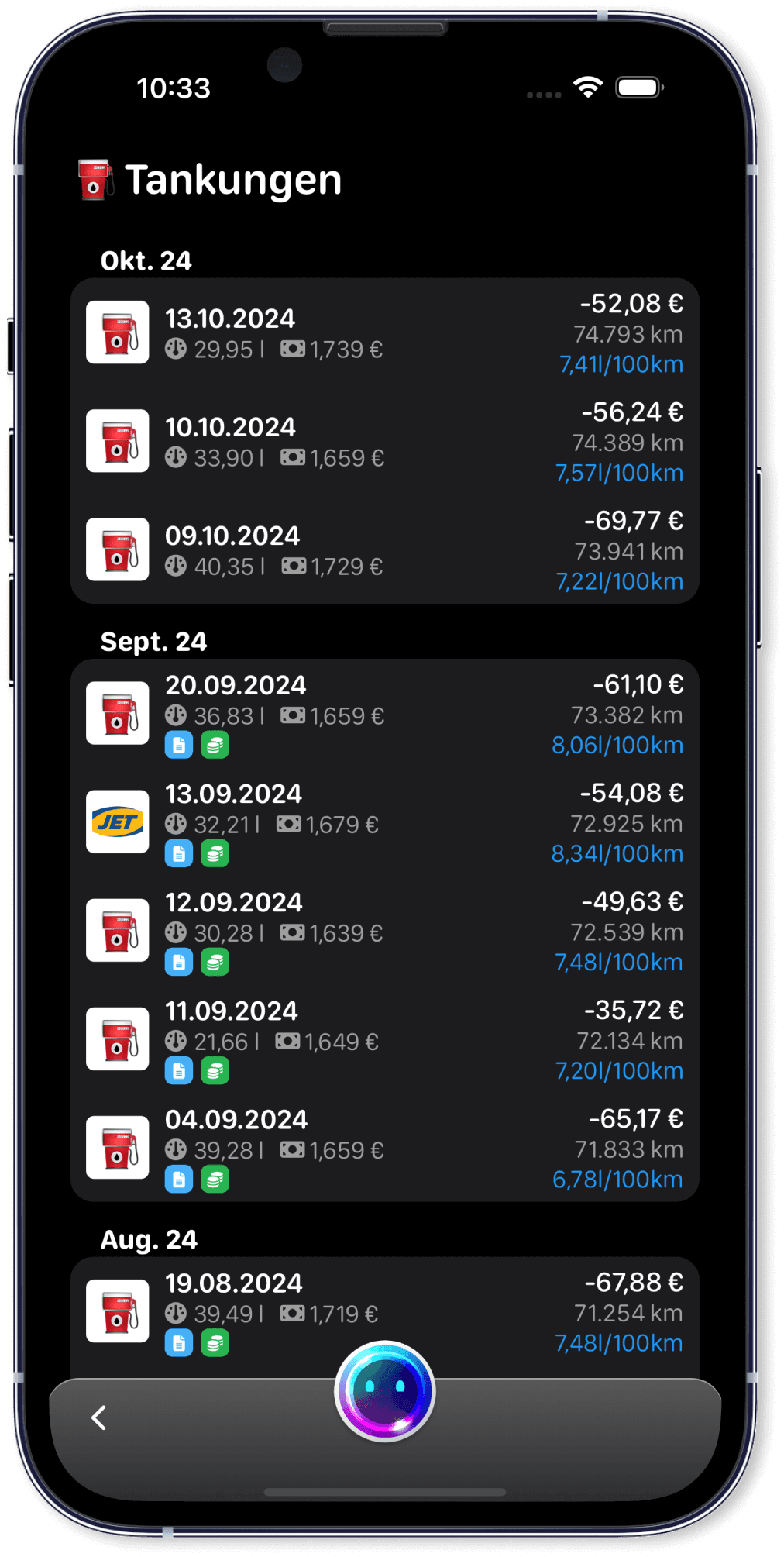 Tankkosten und Kraftstoffverbrauch bequem mit Auto-Skill verfolgen