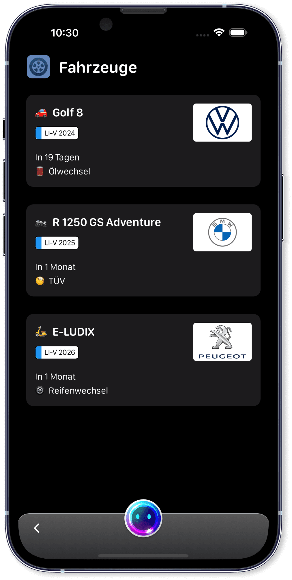 Übersicht aller Fahrzeuge mit TÜV, Versicherungen und Wartungsterminen